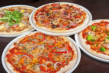 Image showing pizza with ham and mushrooms