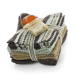 Image showing Soap Bars On A Washcloth