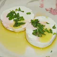 Image showing Tomino cheese with rucola and olive oil