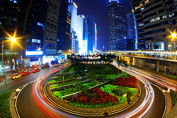 Image showing Colorful city night with lights of cars motion blurred in hong k