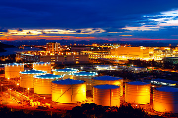 Image showing Oil tanks at night 