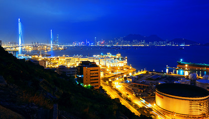 Image showing Oil tanks at night , hongkong 