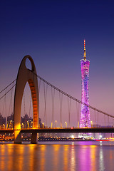 Image showing Zhujiang River and modern building of financial district at nigh