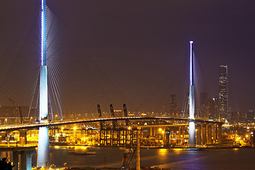 Image showing Freeway in night with cars light in modern city 