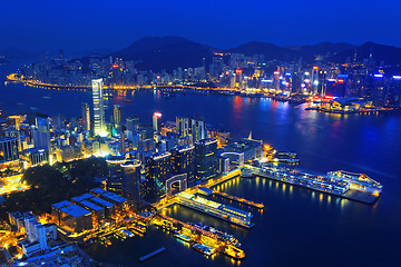 Image showing Aerial view of Hong Kong harbor from Kowloon island 