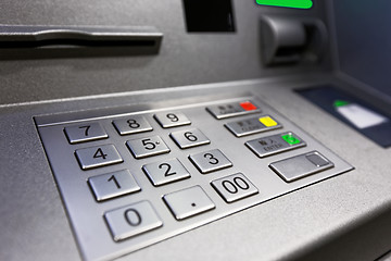 Image showing Close up of an ATM machine. Keyboard and insert card 