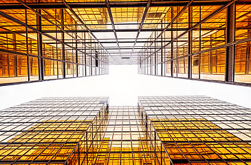 Image showing modern blue glass wall of office building 