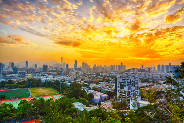 Image showing Hong Kong modern city at sunset