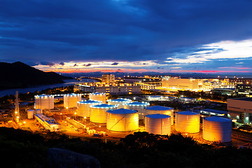 Image showing Oil tanks at night 