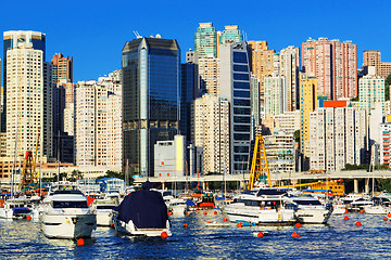 Image showing Luxury yachts in harbour of Hong Kong