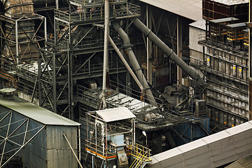 Image showing Close-up of industrial pipelines of an oil-refinery plant