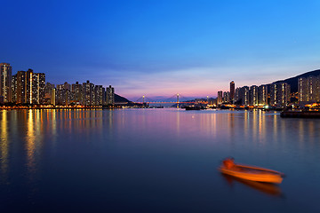 Image showing sunset at downtown city, tsuen wan