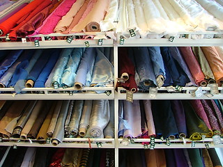 Image showing shelves of silk fabric