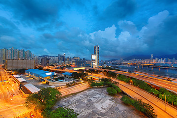 Image showing highway bridge in city at cloudy night