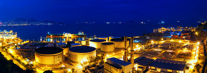 Image showing Oil tanks at night , hongkong 