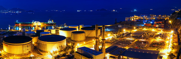Image showing Oil tanks at night , hongkong 