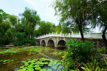 Image showing stone bridge in an Asian garden 