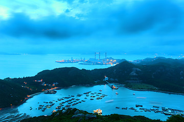 Image showing Landscape. Sunset over the mountains and the sea               