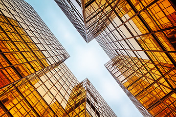 Image showing modern blue glass wall of office building 