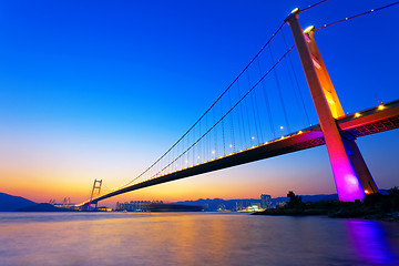 Image showing Sunset at Tsing Ma Bridge 