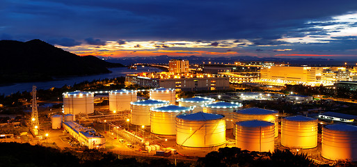 Image showing Oil tanks at night 