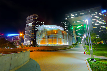 Image showing modern office building in downtown city at night