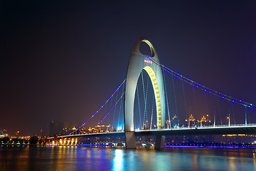 Image showing Night scene of Liede bridge with brilliant spot light in Guangzh