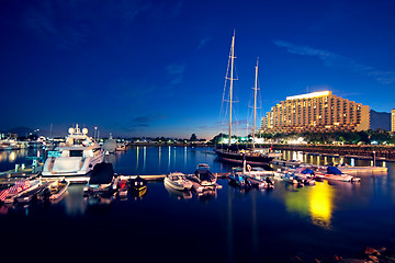 Image showing large yachts in the golden coast at night 