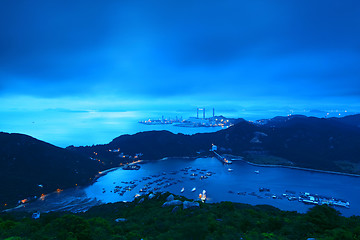 Image showing Landscape. Sunset over the mountains and the sea               