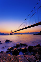 Image showing Sunset at Tsing Ma Bridge 