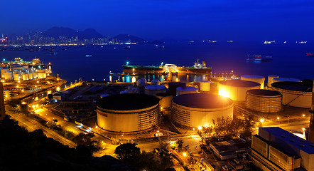 Image showing Oil tanks at night , hongkong