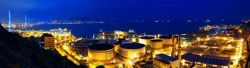 Image showing Oil tanks at night , hongkong 