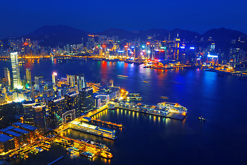 Image showing Aerial view of Hong Kong harbor from Kowloon island 