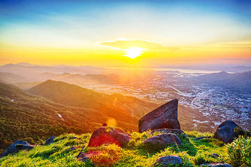 Image showing hong kong sunrise on mountain 