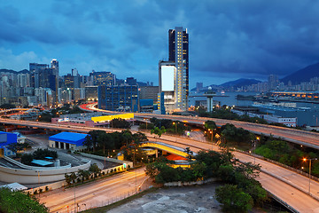 Image showing highway bridge in city at cloudy night