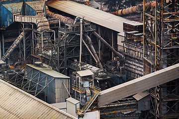 Image showing Close-up of industrial pipelines of an oil-refinery plant