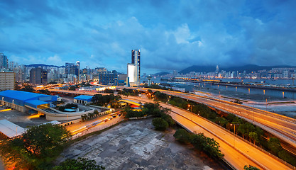 Image showing highway bridge in city at cloudy night