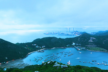 Image showing Landscape. Sunset over the mountains and the sea               