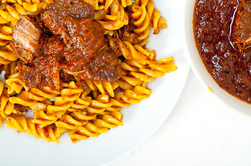 Image showing fusilli pasta with neapolitan style ragu meat sauce