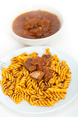 Image showing fusilli pasta with neapolitan style ragu meat sauce