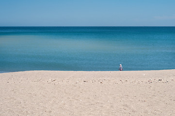 Image showing Blue sea, sky and sand