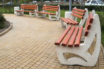 Image showing Wooden benches in a park