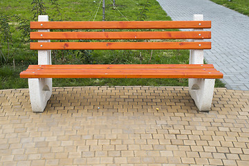 Image showing Wooden benches in a park