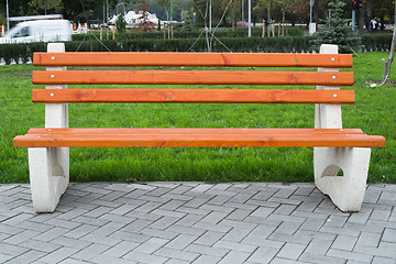 Image showing Wooden benches in a park