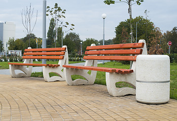 Image showing Wooden benches in a park