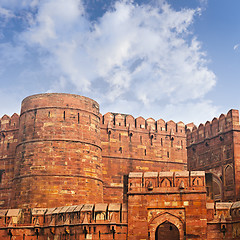 Image showing Walls of the ancient Red Fort in Agra, India