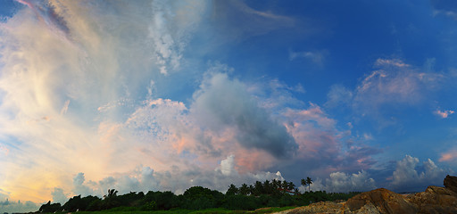 Image showing Incredibly beautiful sky over tropical coast at sunset. Sri Lank