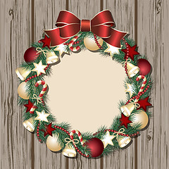 Image showing Christmas wreath on wooden door