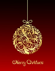 Image showing Gold Christmas ball on red background.