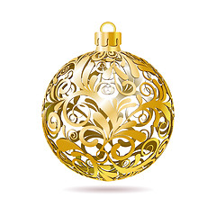 Image showing Gold Openwork Christmas ball on white background.